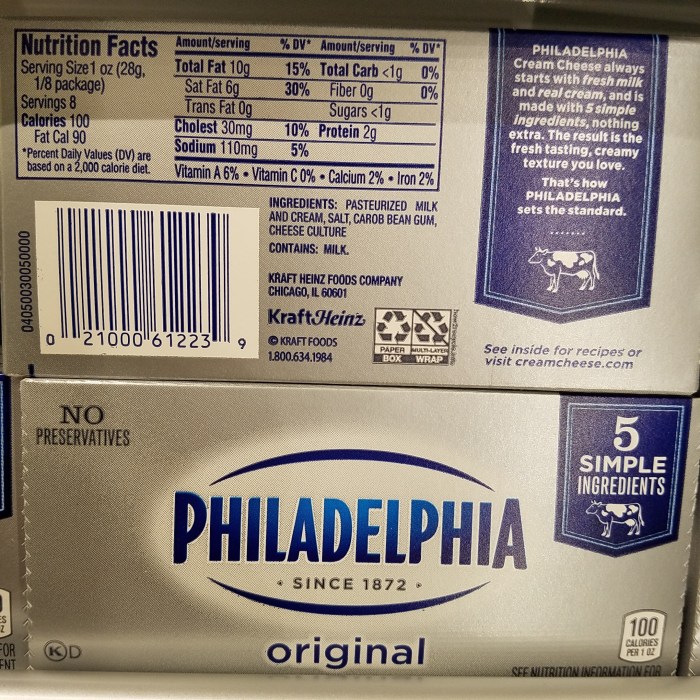 Nutrition information philadelphia cream cheese