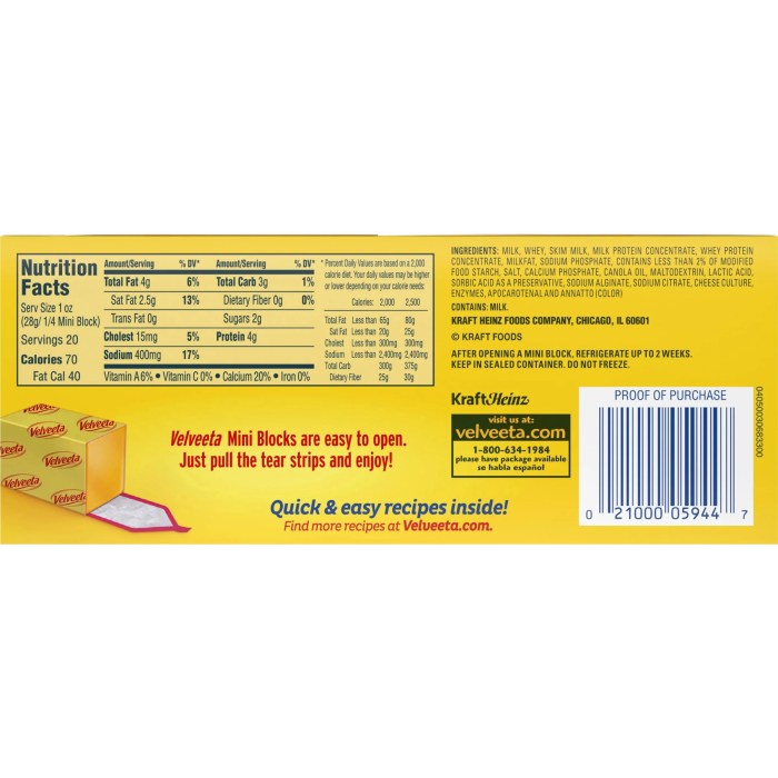 Velveeta nutrition carbs calories