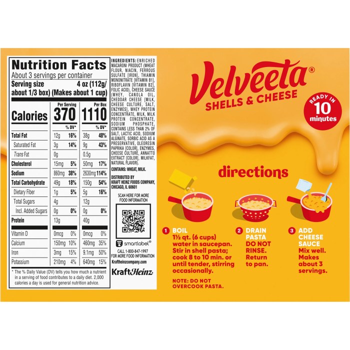 One ounce velveeta cheese nutrition label